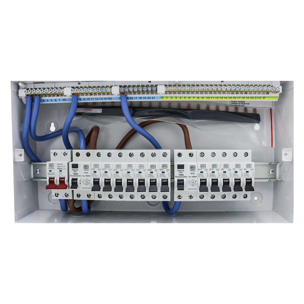 21 Way Metal Consumer Unit With 100A Switch 2 X 100A 30mA RCD -A 12 XMCB | MK CIRCUITPROTECTION