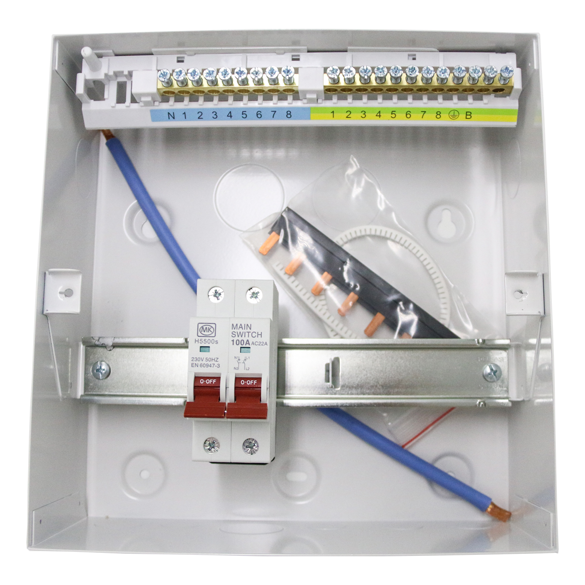 8 Way Metal Consumer Unit With 100A Switch - MK CIRCUITPROTECTION