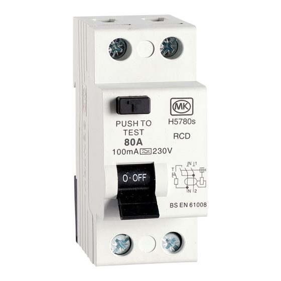 80A 2Pole 100mA Type A RCD