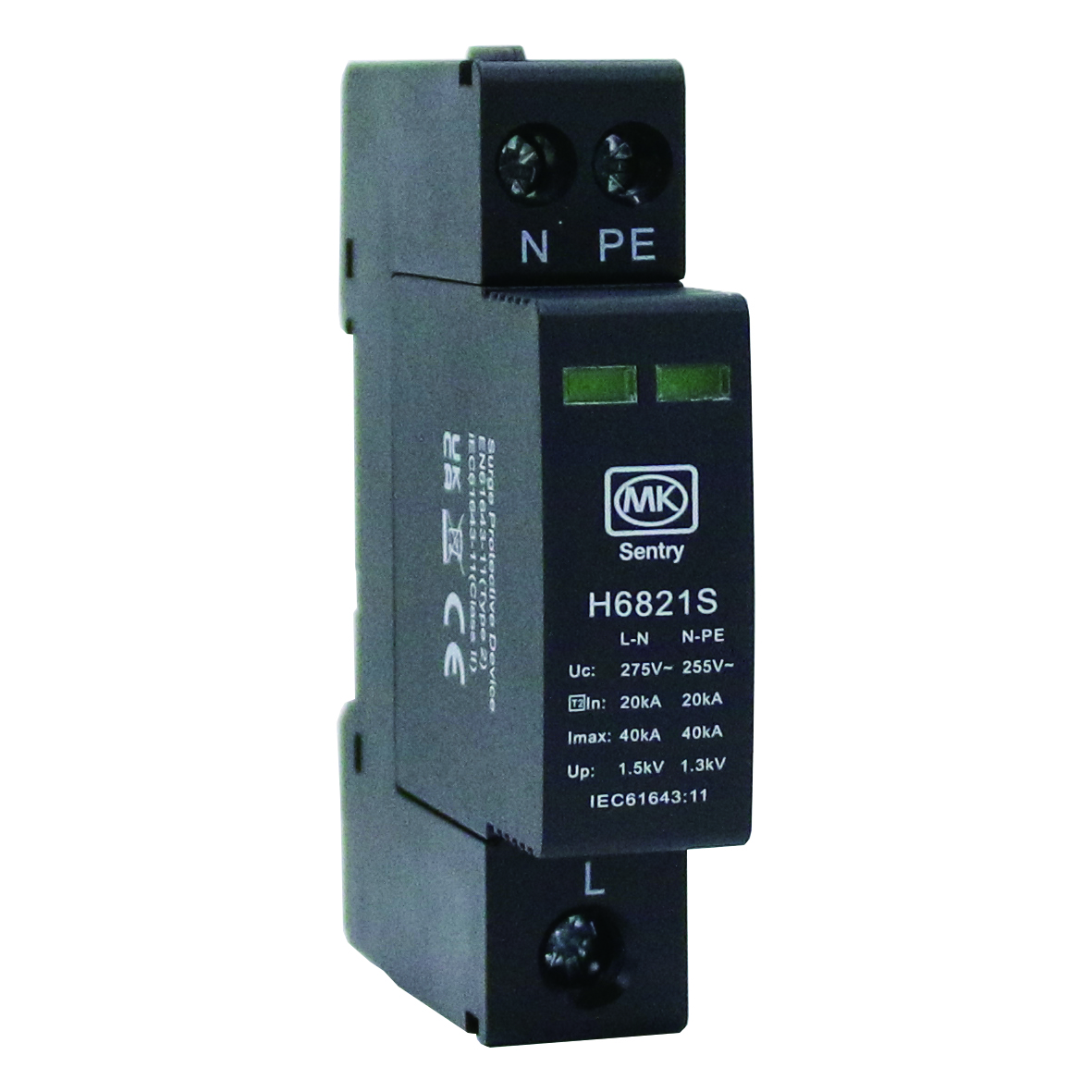 40kA 1 Module Single Pole and Neutral Type 2 Surge Protector