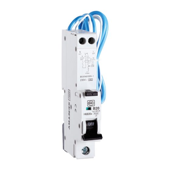 RCBO 20A 230V B CURVE 30MA TYPE A SINGLE MODULE 6KA