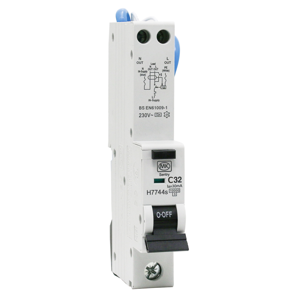 RCBO 32A 230V C CURVE 30MA TYPE A SINGLE MODULE 10KA