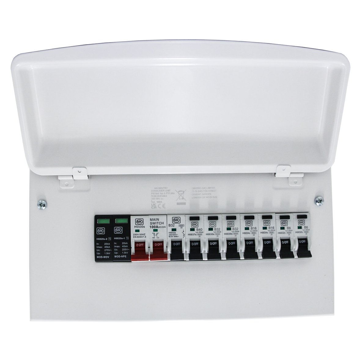 12 Way Metal Consumer Unit With 100A Switch & Surge MCB 7 X RCBO Type A