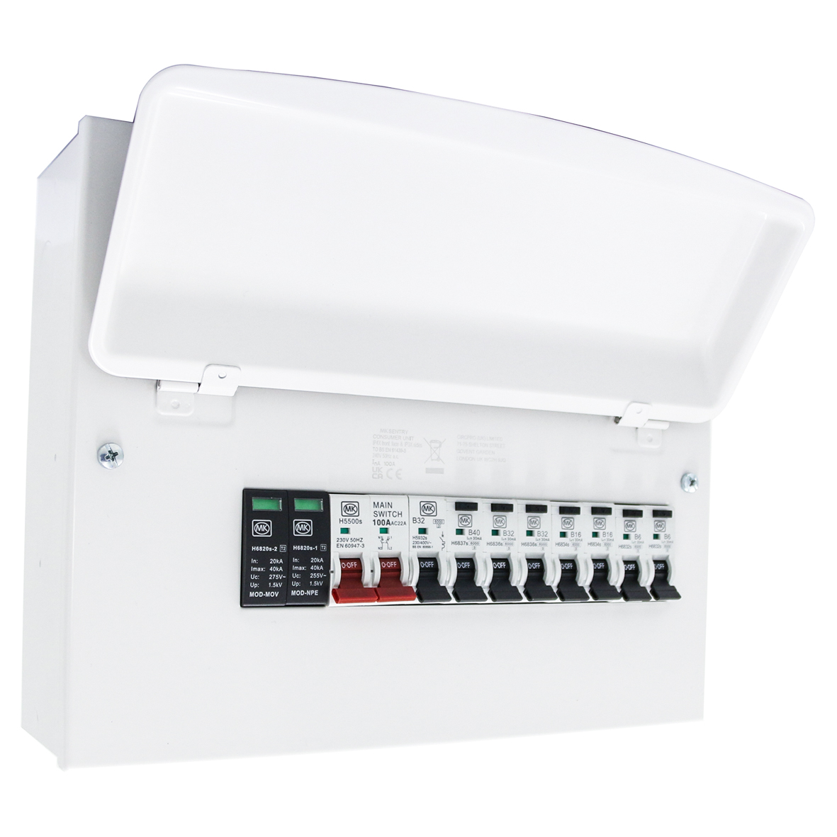 12 Way Metal Consumer Unit With 100A Switch & Surge MCB 7 X RCBO Type A - MK CIRCUITPROTECTION