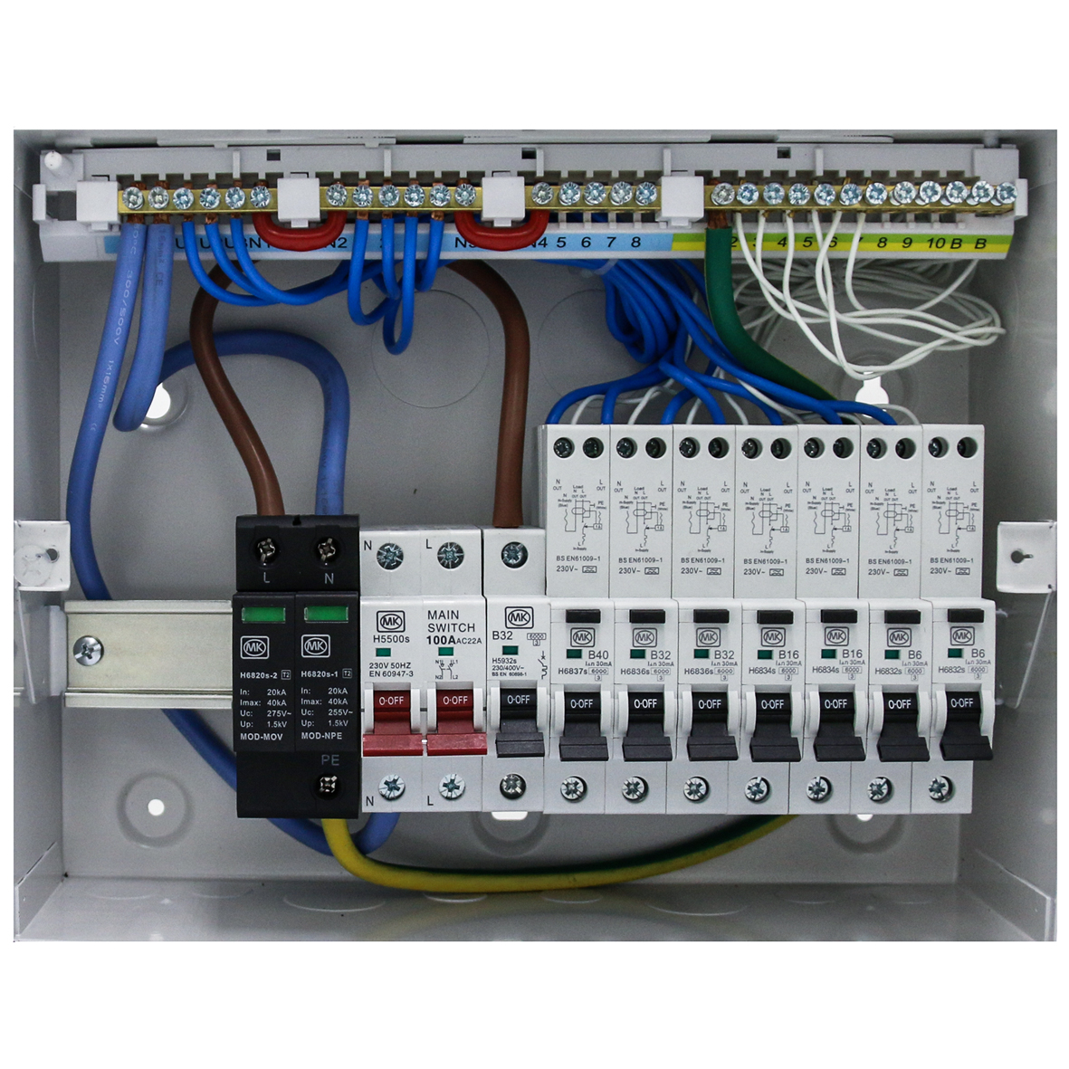 12 Way Metal Consumer Unit With 100A Switch & Surge MCB 7 X RCBO Type A - MK CIRCUITPROTECTION