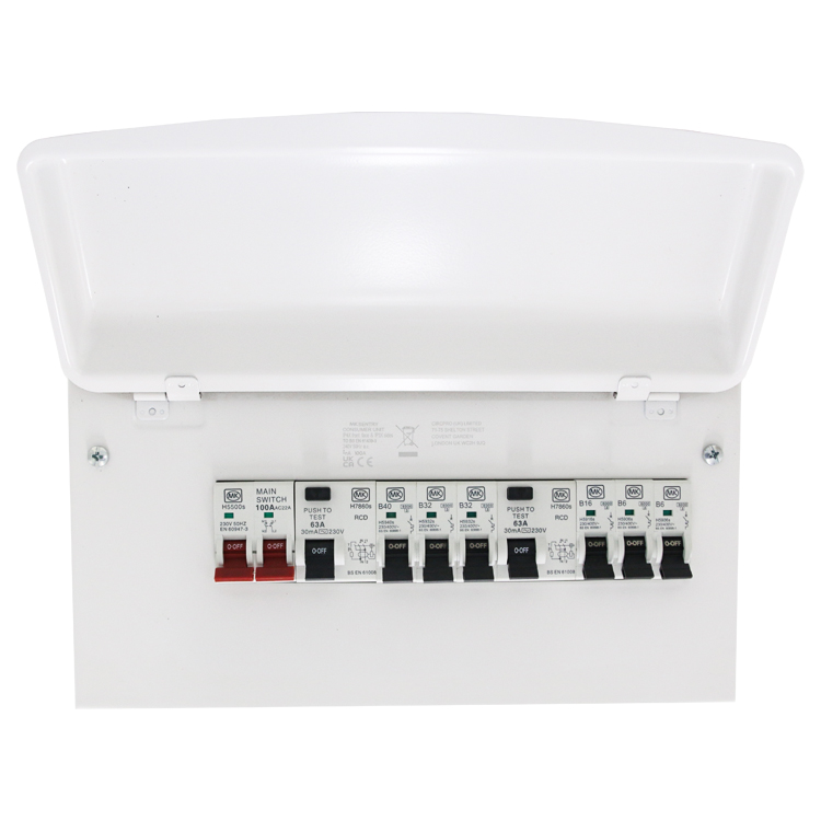 12 Way Metal Consumer Unit Dual RCD 6MCB 100A Switch - MK CIRCUITPROTECTION