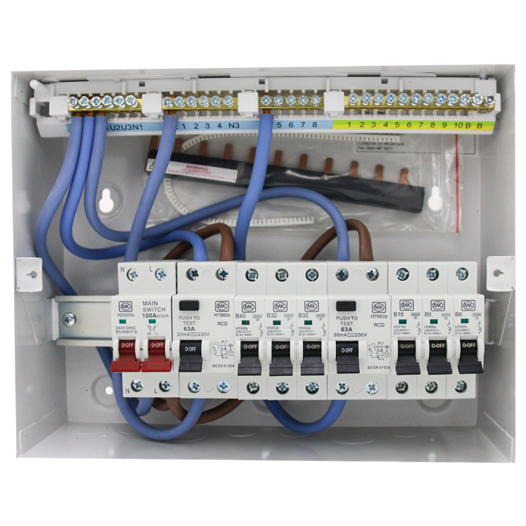 12 Way Metal Consumer Unit Dual RCD 6MCB 100A Switch - MK CIRCUITPROTECTION