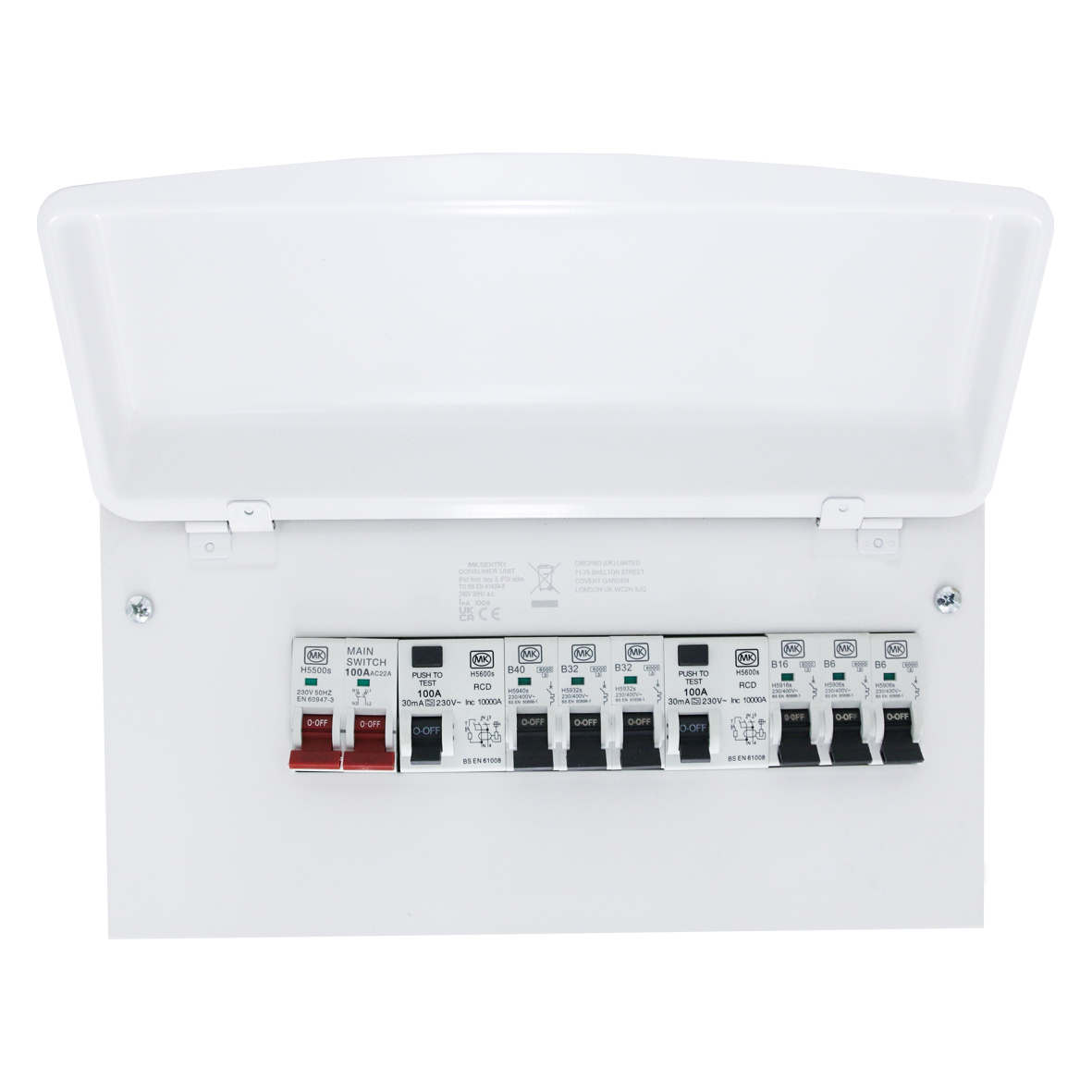 12 Way Metal Consumer Unit Dual RCD 6MCB 100A Switch