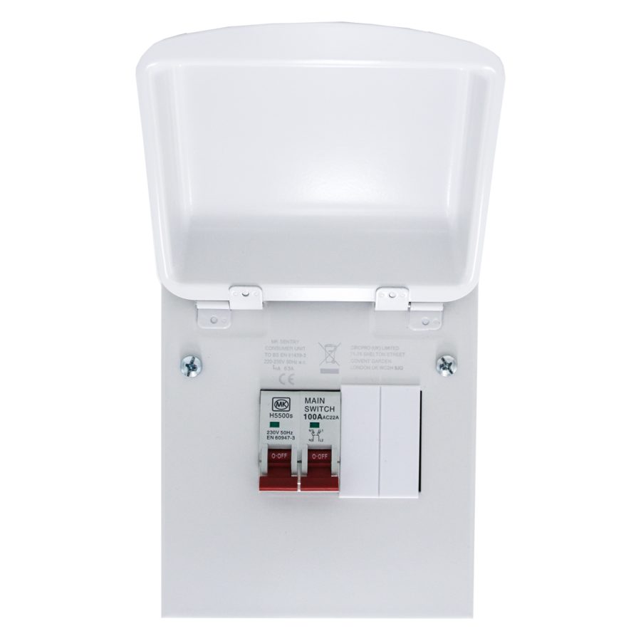 4 Way Metal Consumer Unit With 100A Switch