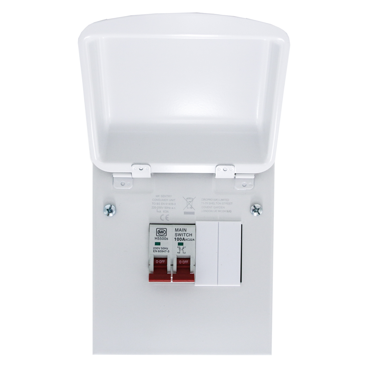4 Way Metal Consumer Unit With 100A Switch