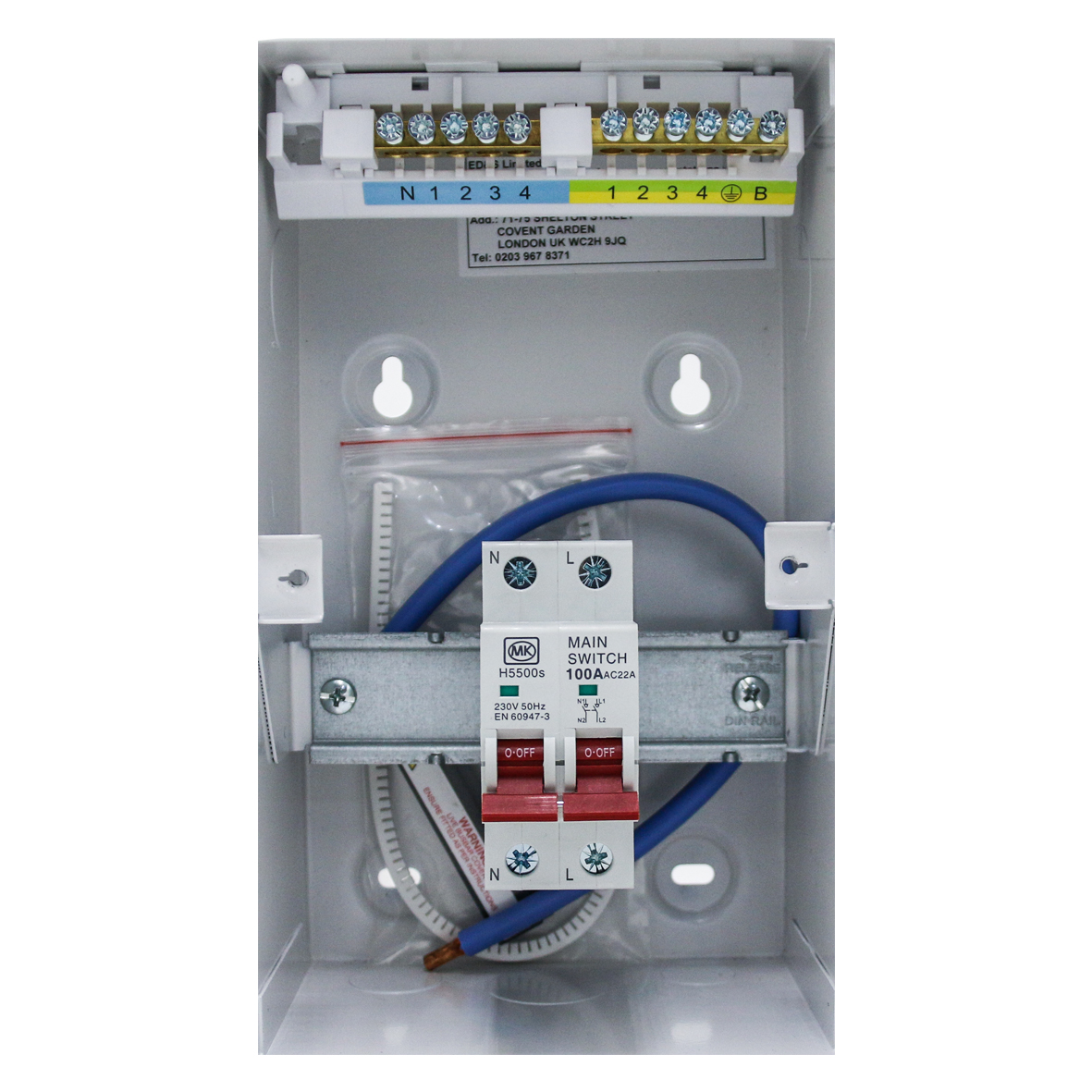 4 Way Metal Consumer Unit With 100A Switch - MK CIRCUITPROTECTION