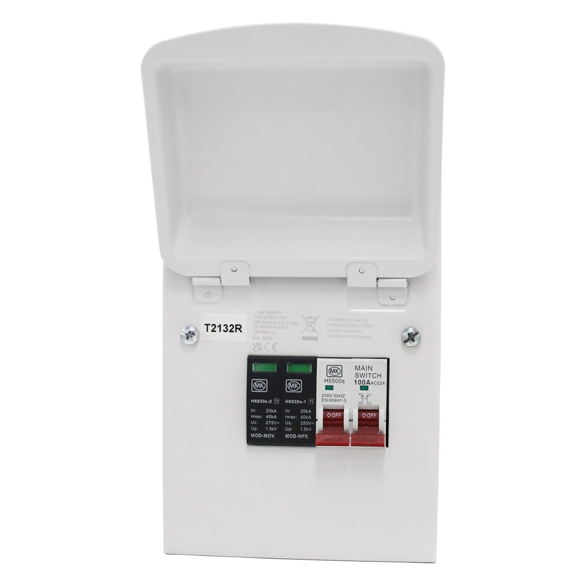 4 Way Metal Consumer Unit With 100A Switch & Surge
