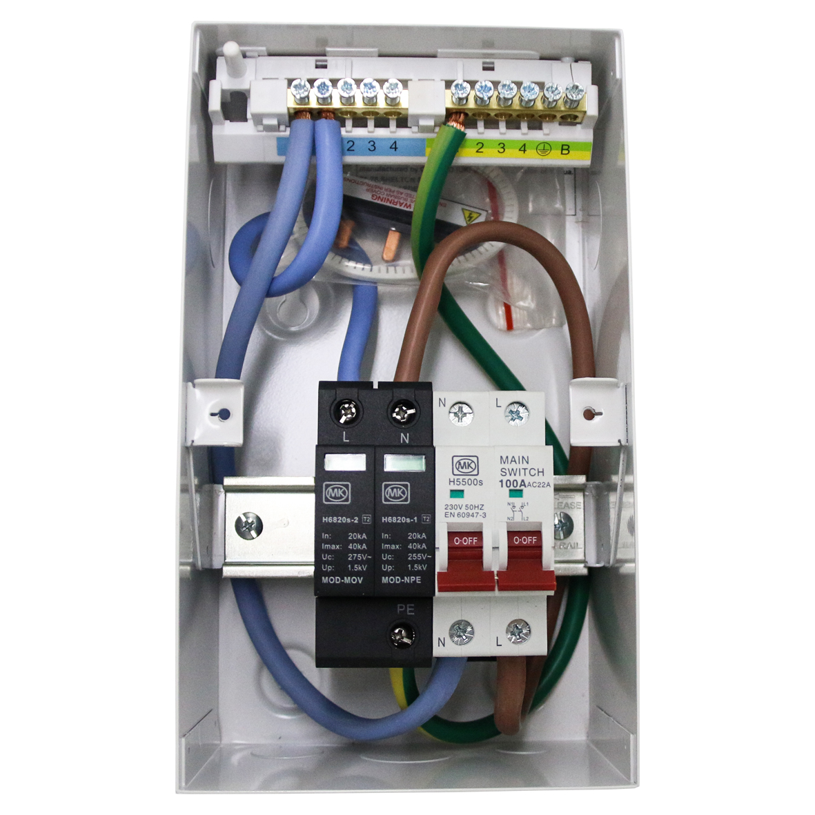 4 Way Metal Consumer Unit With 100A Switch & Surge - MK CIRCUITPROTECTION
