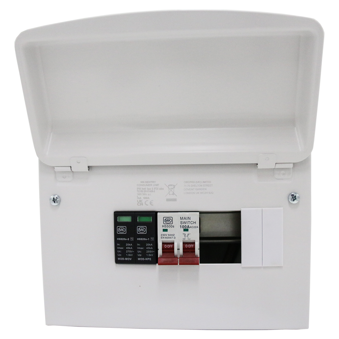 8 Way Metal Consumer Unit With 100A Switch & Surge