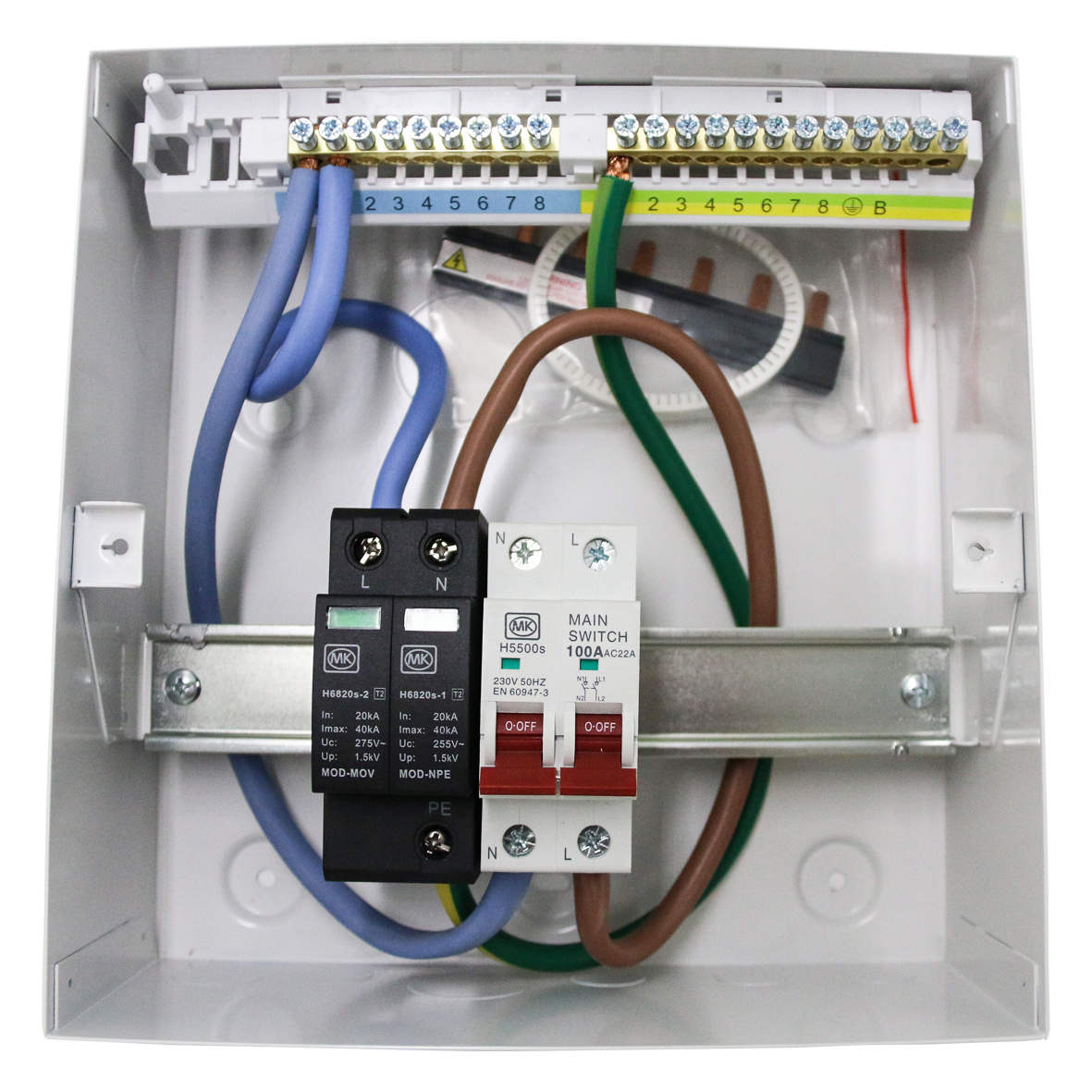 8 Way Metal Consumer Unit With 100A Switch & Surge - MK CIRCUITPROTECTION