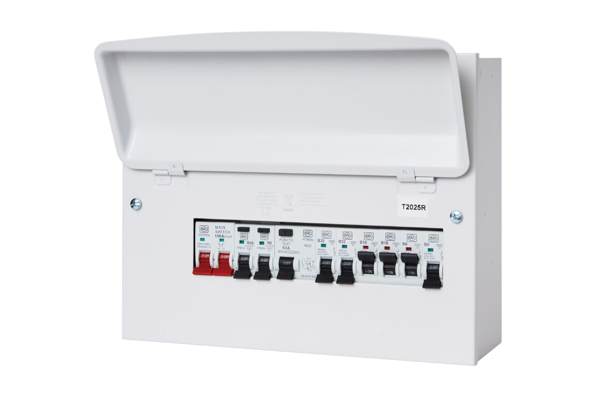12 Way Metal Clad Consumer Unit with 100A Main Switch，63A RCD，6 X MCB & 2 X RCBO