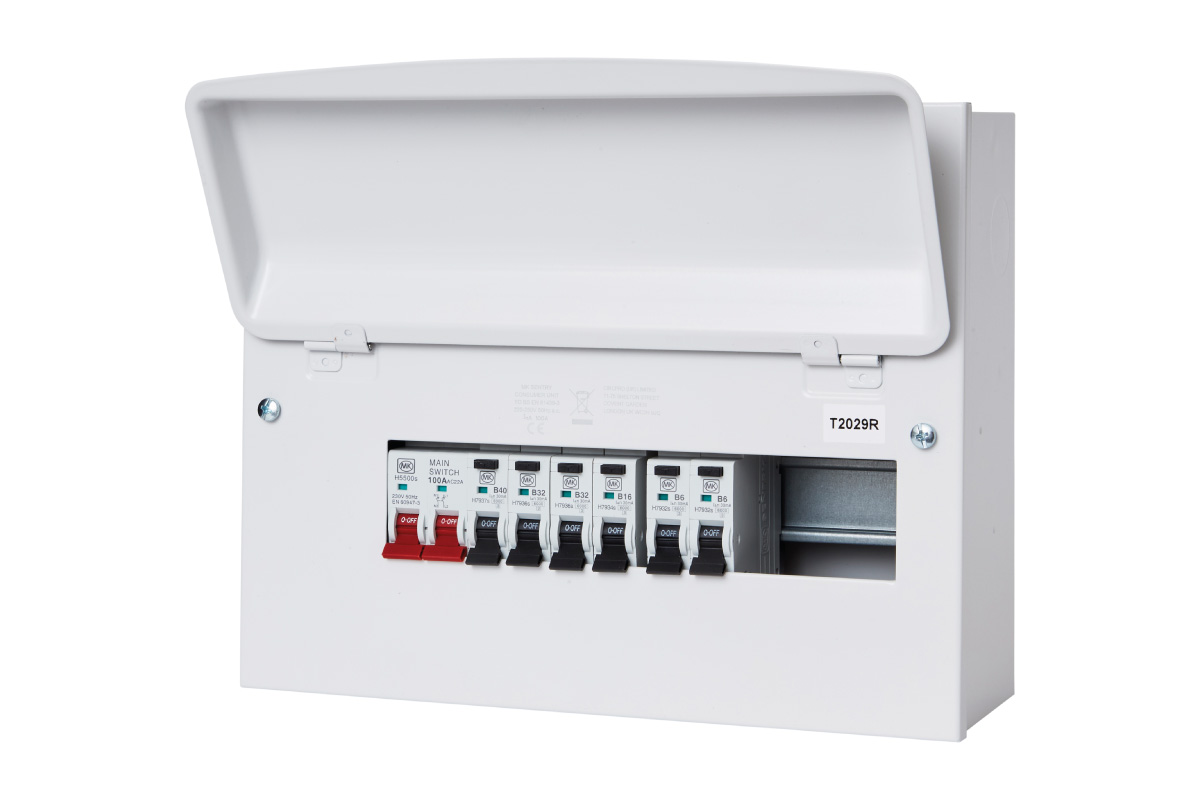 12 Way Metal Clad Consumer Unit with 100A Main Switch& 6 X RCBO