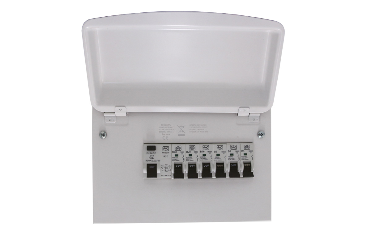 8 Way Metal Consumer Unit With 80A RCD & 6X MCB