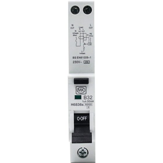 RCBO 32A 230V B CURVE 30MA TYPE A SINGLE MODULE 6KA