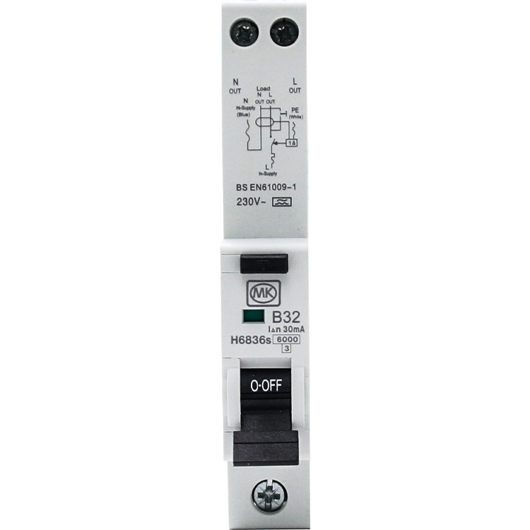 RCBO 32A 230V B CURVE 30MA TYPE A SINGLE MODULE 6KA