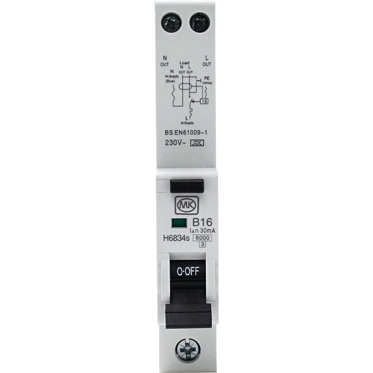 RCBO 16A 230V B CURVE 30MA TYPE A SINGLE MODULE 6KA