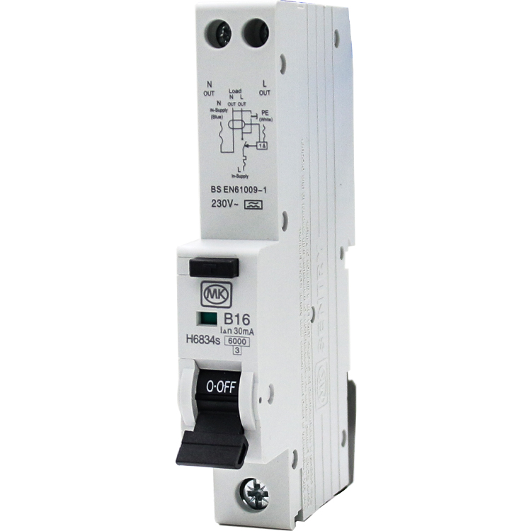 RCBO 16A 230V B CURVE 30MA TYPE A SINGLE MODULE 6KA - MK CIRCUITPROTECTION